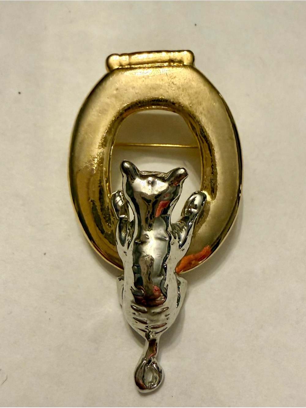 Gold-tone Brooch with Silver Cat Climber